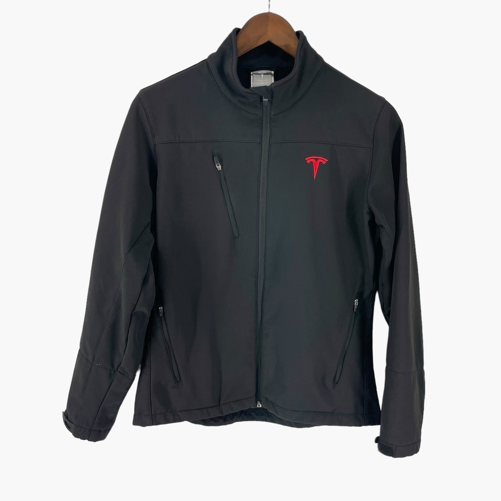 Tesla Black Nylon‎ Women's Jacket Size Small Red Logo